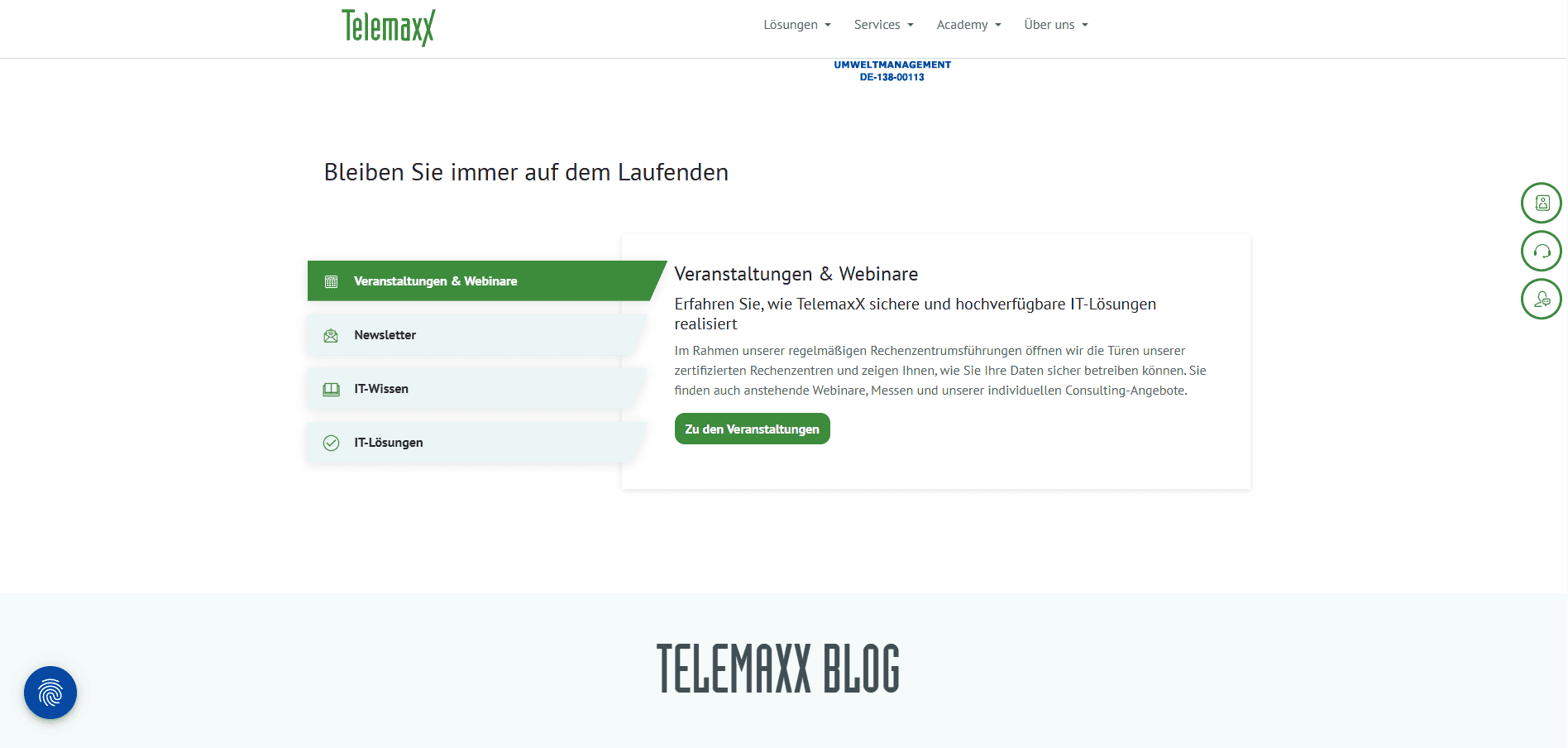 TelemaxX Webseite im Browser geöffnet