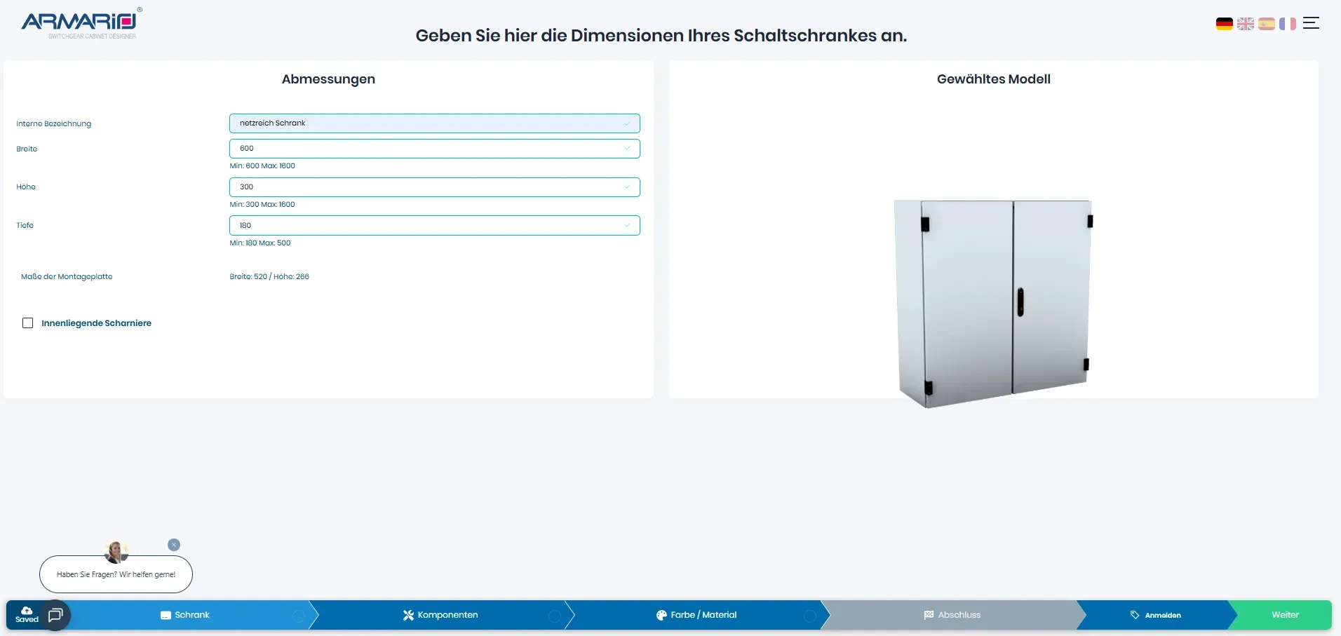 Armario Konfigurator in Browser geöffnet