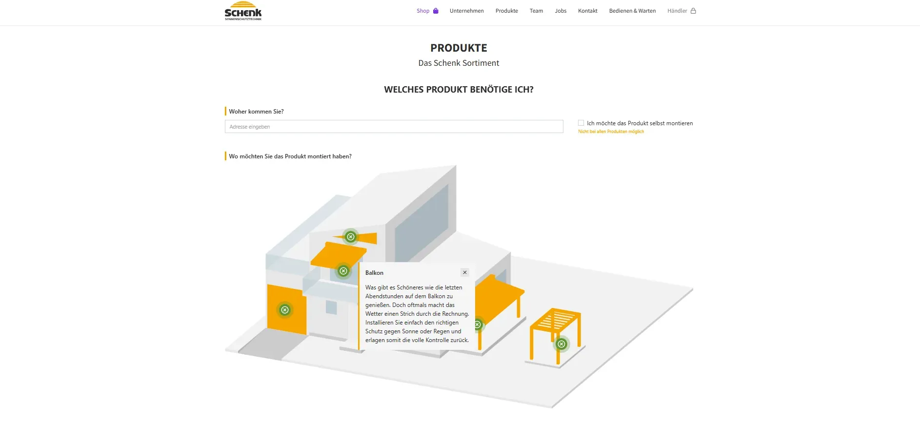 Schenk Guided Selling App im Browser geöffnet
