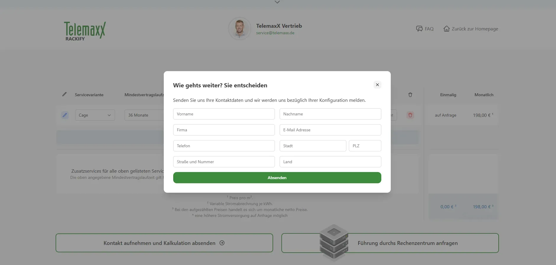 TelemaxX Rackify Webseite im Browser geöffnet